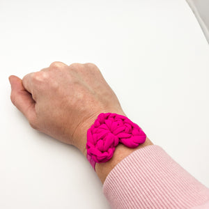 Crochet Hot Pink Heart - Fabric Hair Tie