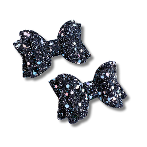 Pink and Blue Chunky Glitter on Black - Micro Pigtails - Halloween