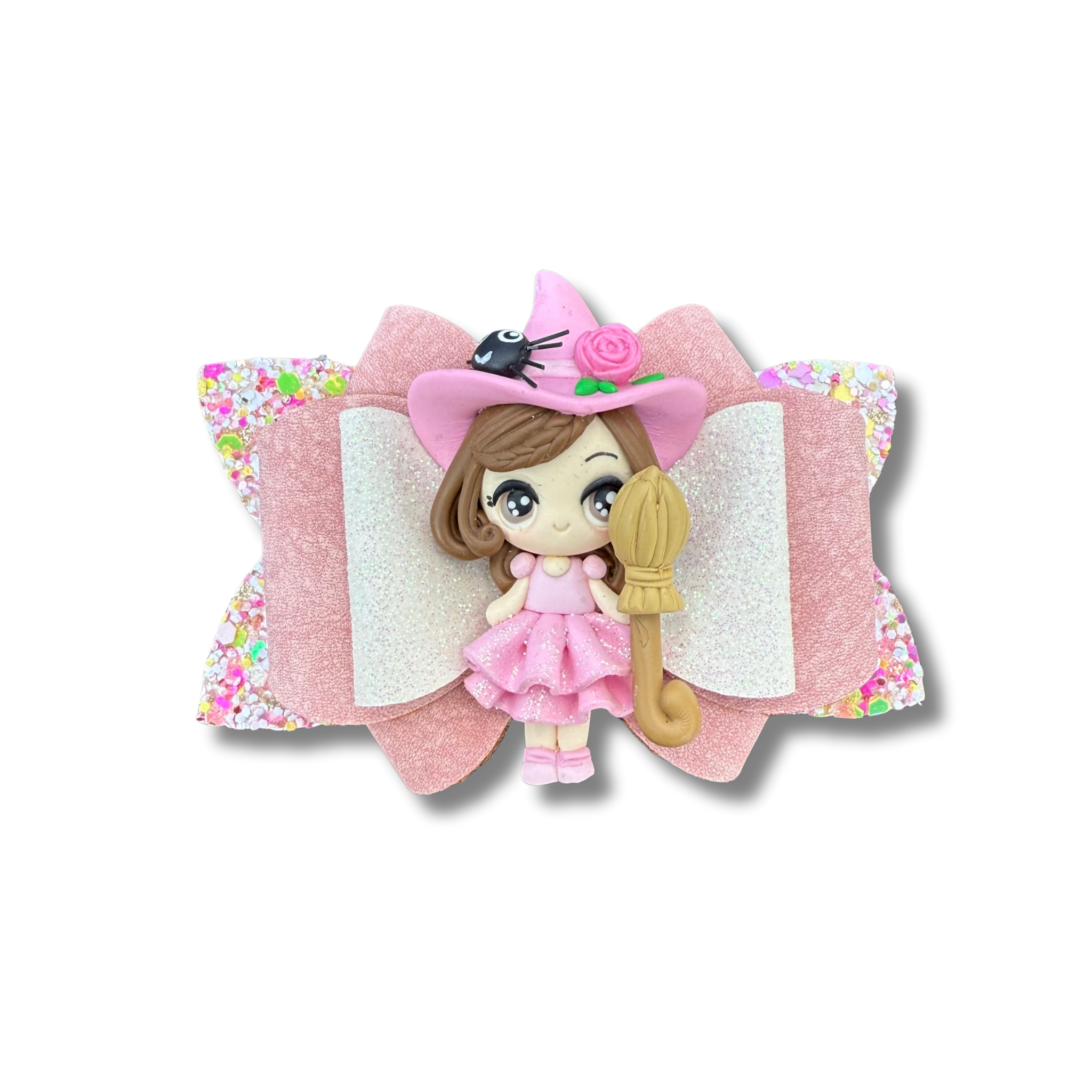 Pink Witch with Broom - 3.5 inch Clay Francy - Halloween