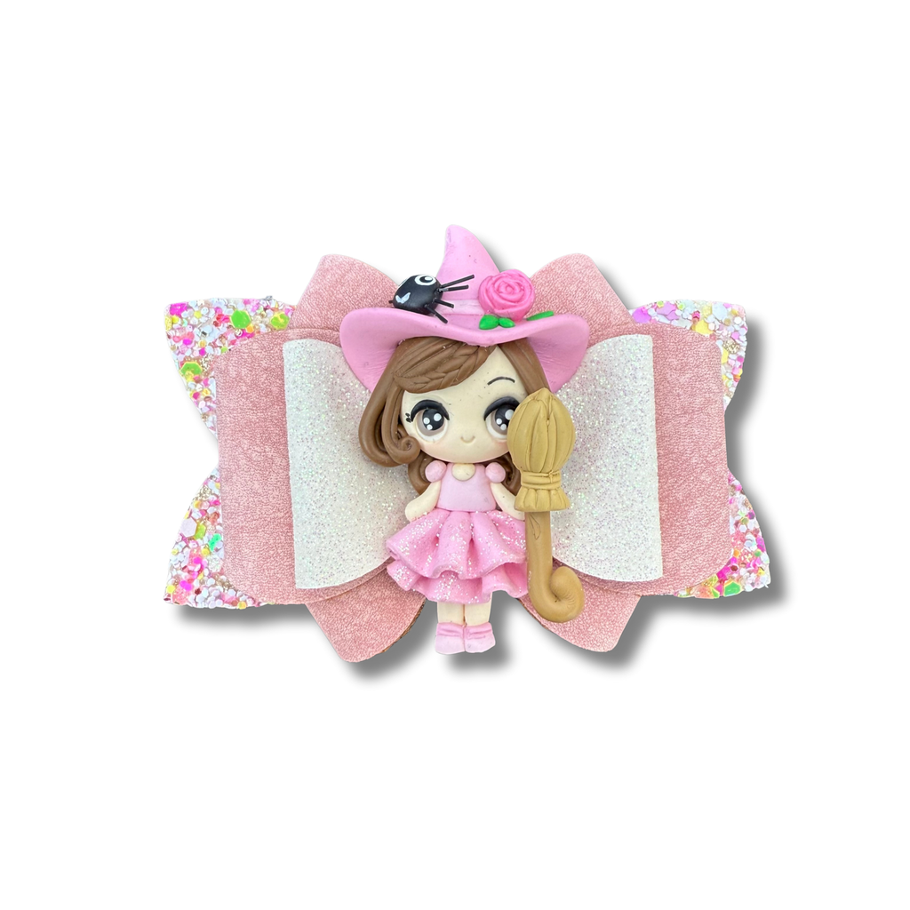 Pink Witch with Broom - 3.5 inch Clay Francy - Halloween