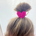 Crochet Hot Pink Heart - Fabric Hair Tie