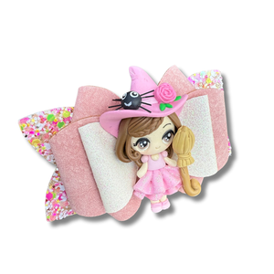 Pink Witch with Broom - 3.5 inch Clay Francy - Halloween