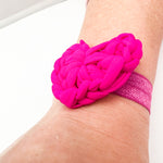 Crochet Hot Pink Heart - Fabric Hair Tie