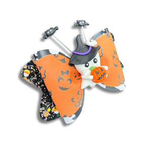 Ghost with Pumpkin - 4 inch Clay Bow - Halloween