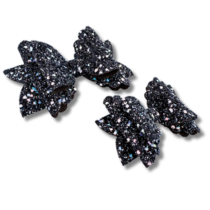 Pink and Blue Chunky Glitter on Black - Double Stack - Halloween