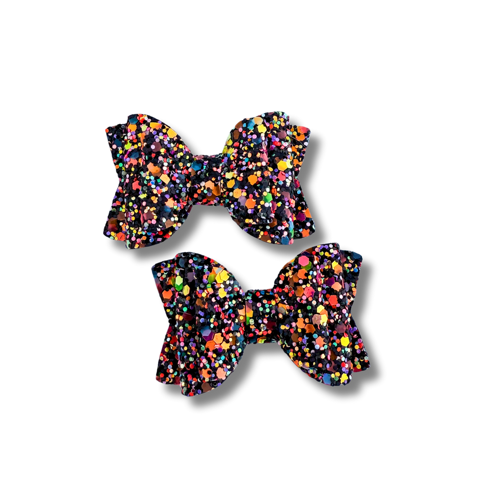 Multicolor Glitter on Black - Micro Pigtails - Halloween