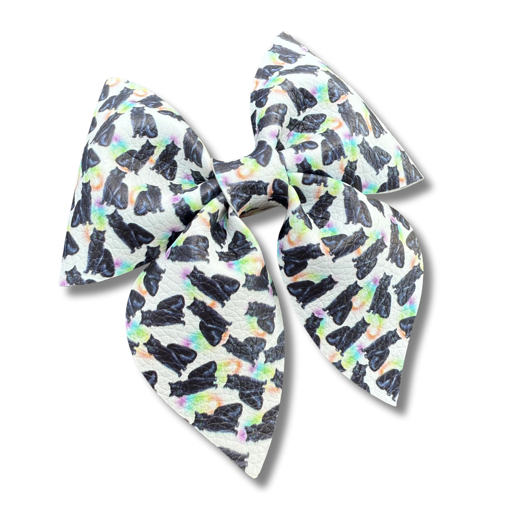 Black Cats with Rainbow Tie Dye - 4 inch Sailor Bow - Halloween