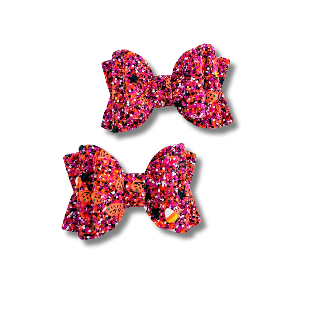Pumpkin, Candy Corn, and Stars Pink Chunky Glitter - Micro piggtails - Halloween