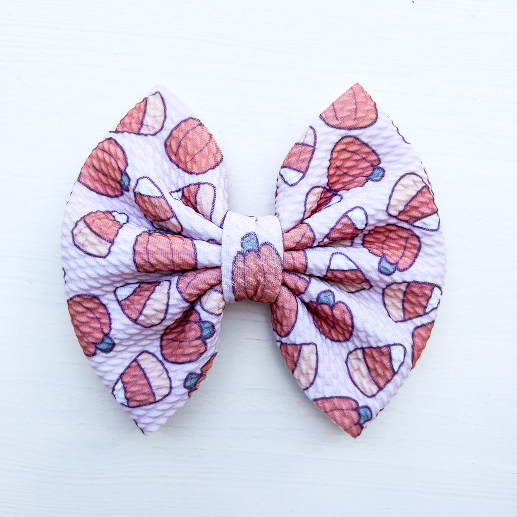 Candy Corn and Pumpkins - Fabric Bow - Halloween