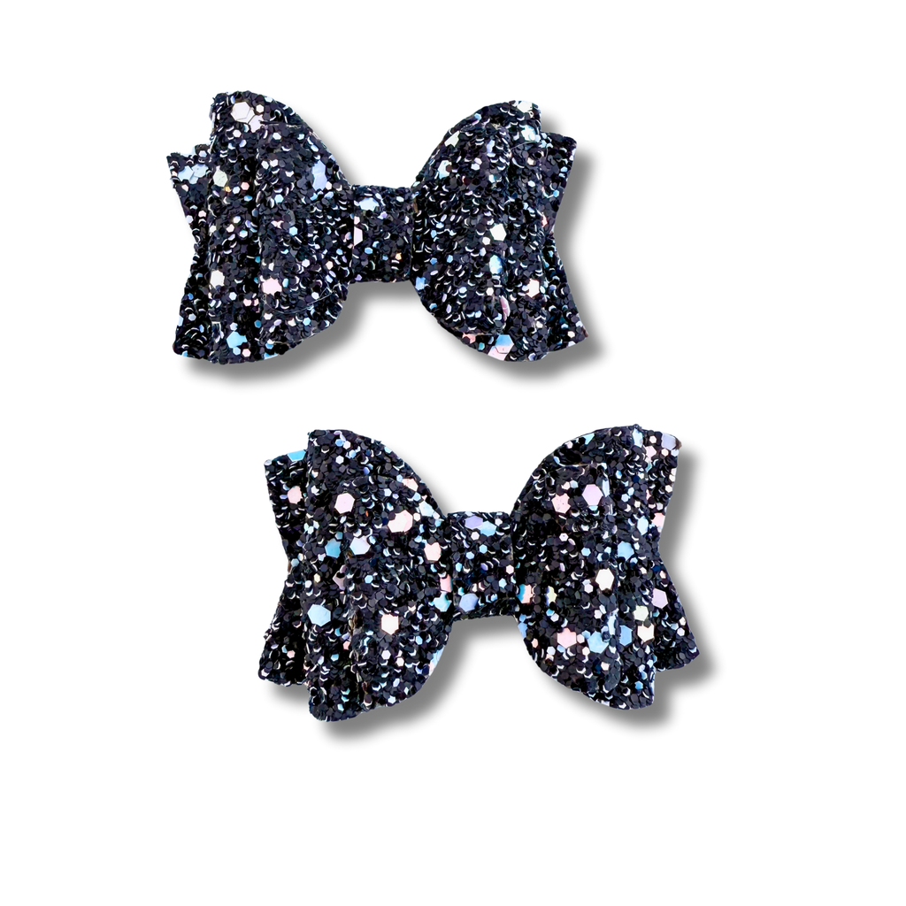 Pink and Blue Chunky Glitter on Black - Micro Pigtails - Halloween