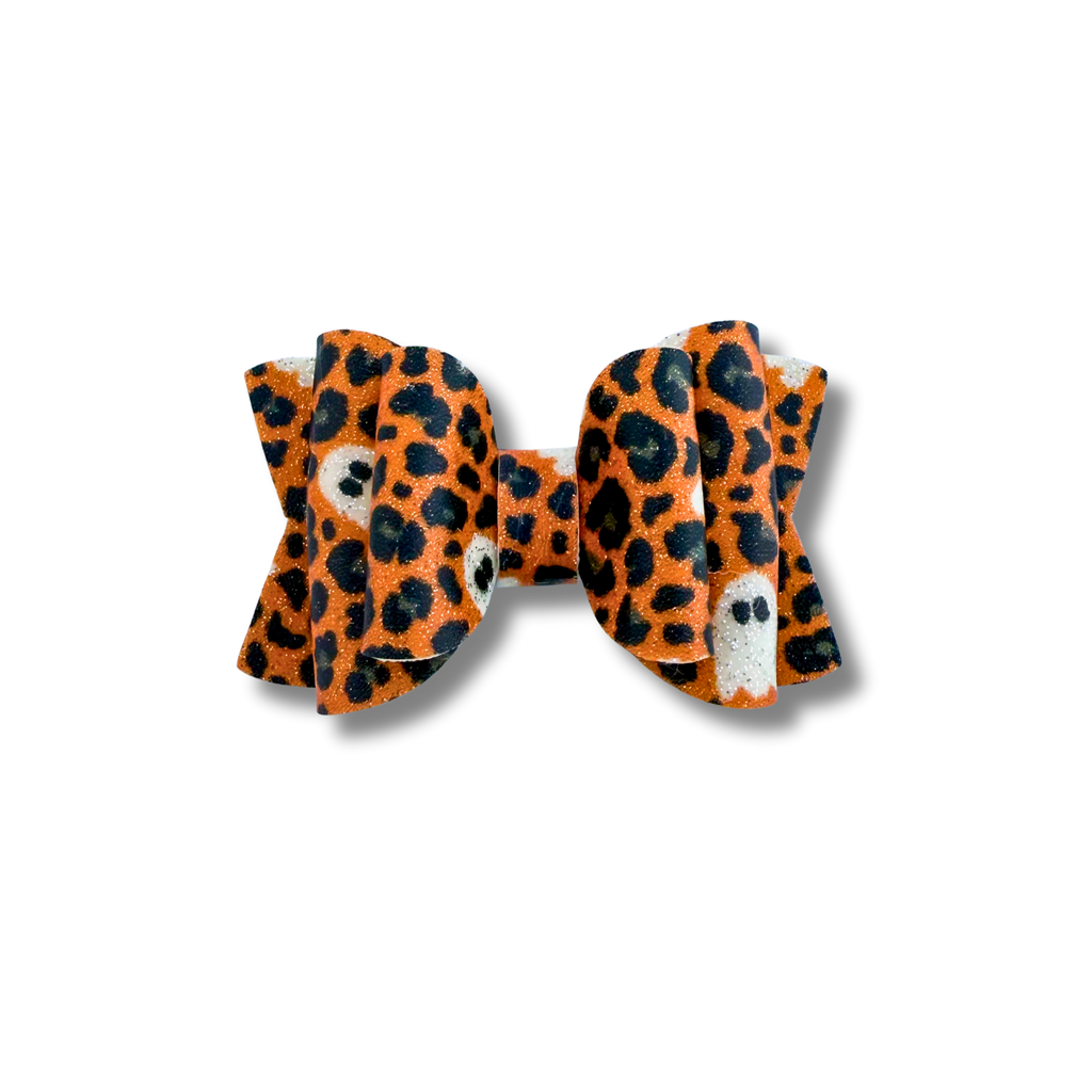 Ghosts on Orange Cheetah Print - Micro Bow - Halloween