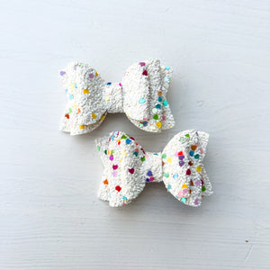 White glitter with multi color heart glitter - Micro Pigtails