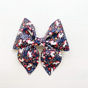 Fall Unicorn Navy - Leather Bows