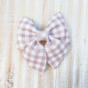 Tan and Cream Plaid 4 inch sailor bow