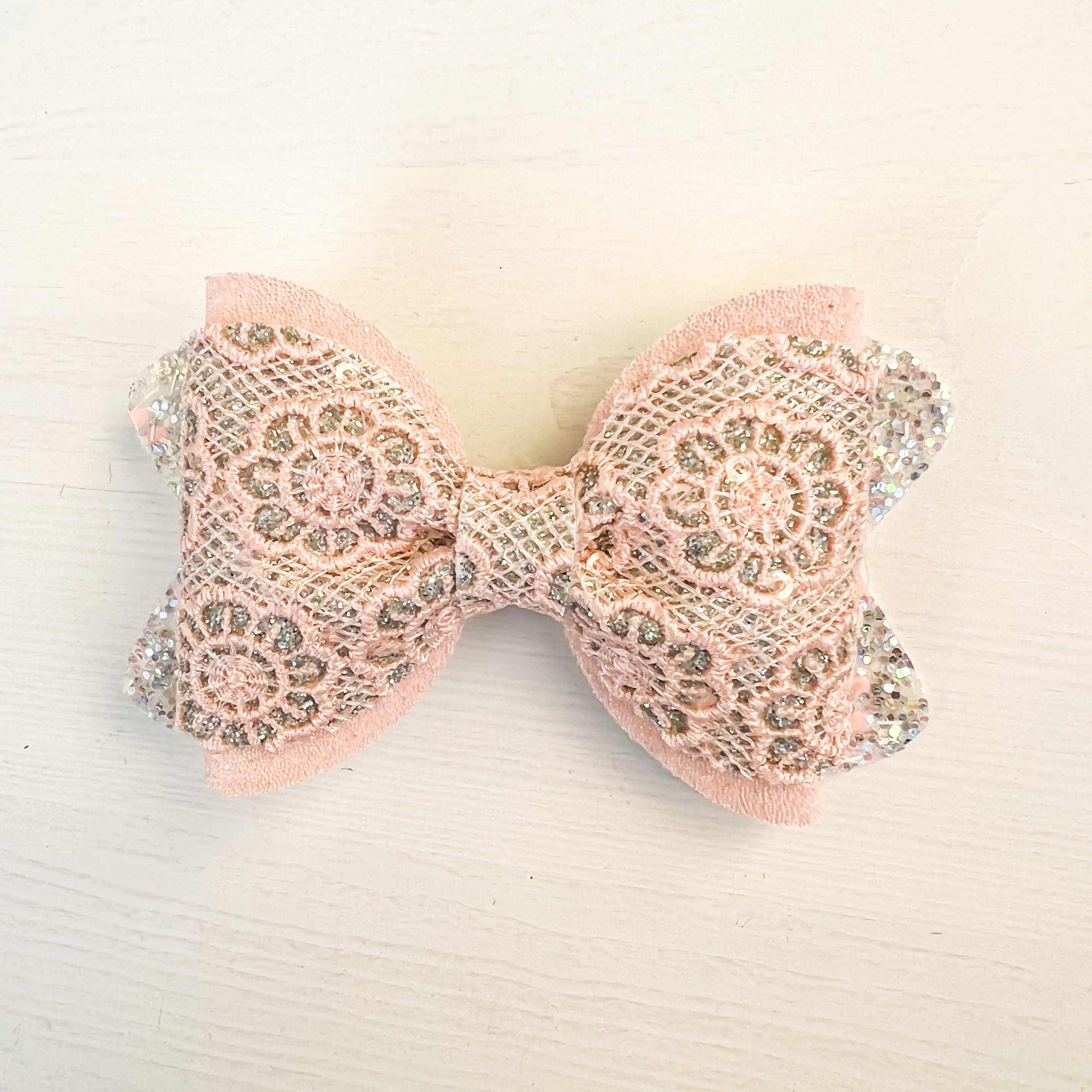 Peach Floral Lace 4 inch Bow