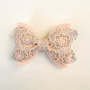 Peach Floral Lace 4 inch Bow