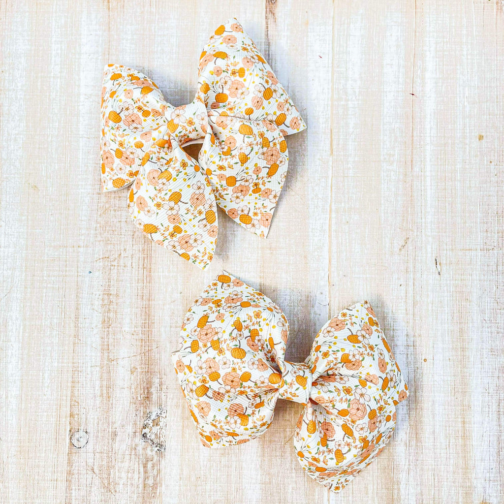 Pumpkin Floral leather bow