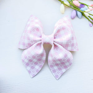 4 inch Pink Daisy Gingham Sailor Bow