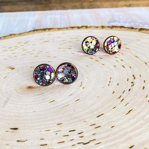 Multi Color Glitter Stud Earrings
